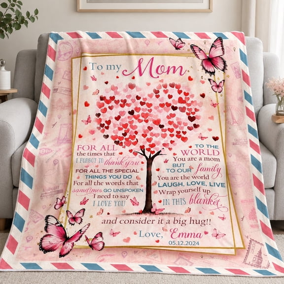 Personalized Mom Fleece Blanket, Custom Name Date Text Gift, 280 GSM Polyester Fleece Throw, 30x40 to 60x80