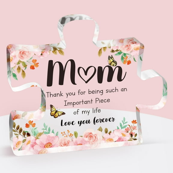 Personalized Mom Gifts Engraved Acrylic Puzzle Plaque, Birthday Christmas Mothers Day Gift Idea from Daughter Son, Clear Home Decor