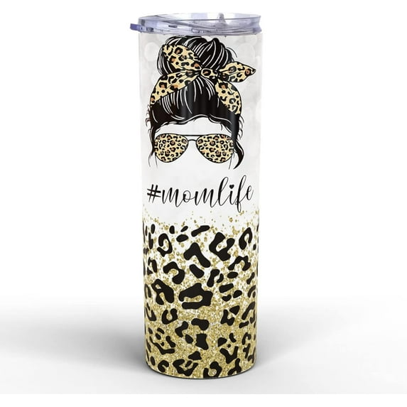 Personalized Mom Life Tumbler, Mom Cups Tumbler, Mama Cup, Mom Tumbler, Cheetah Print Tumbler, Leopard Print Gifts for Women, Christmas Birthday Gifts for Mom from Daughter Son 20Oz (1 Piece)