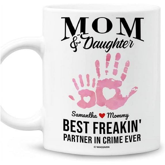 Personalized Mom Mug Mom & Daughter Best Partner In Crime Ever Best Gifts for Mother's Day Thanksgiving Christmas Mugs for Mom from Daughter Custom Mugs for Mom 11 Oz 15 Oz Coffee Mug