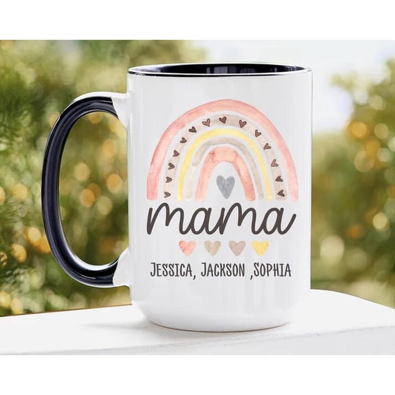 Personalized Mom Mug, Mama Mugs, Mama Rainbow, Bekilab Ceramic Coffee Mug, 11oz 15oz Gift