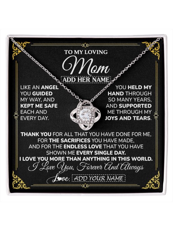Personalized To My Mom Necklace Gifts Meaningful Gift To Mom From Son Daughter Without You There Is No Me Mothers Day Birthday Custom Gift Box Message Card, White Love Knot Necklace