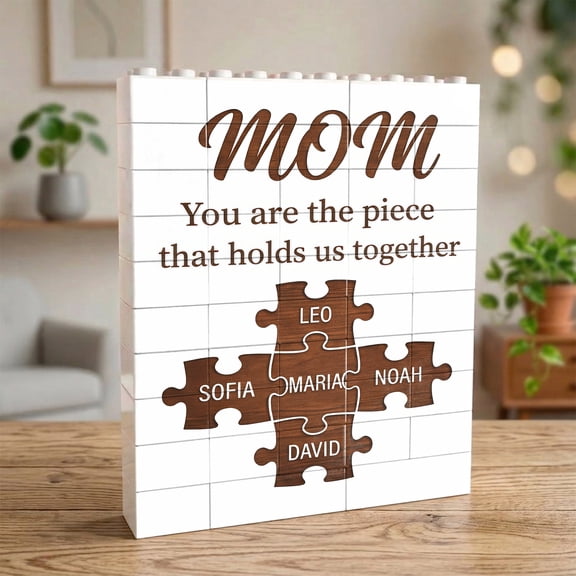 Personalized Mom Puzzle Building Block Plaque with Custom Names, Family Keepsake Display Gift for Mother from Kids