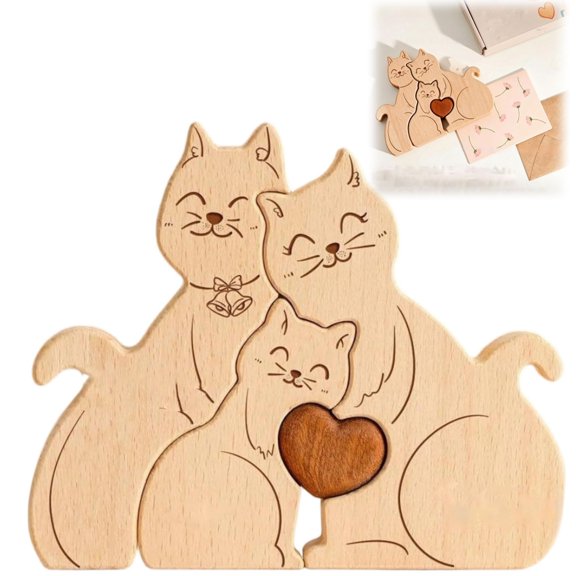 Personalized Mommy Cat Family Puzzles with 2-5 Names, Wooden Custom Name Wooden Cat Figurine, Mother's Day Birthday Gift for Mom Grandma Kids, Christmas Thanksgiving Home Decor