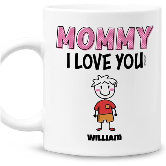 Personalized Mommy I Love You Coffee Mug Cups 11oz 15oz Customized Mother's Day Birthday Thanksgiving Christmas Gifts For Best Mom Ever Mother Custom Name Gift From Daughter Son (1 Kid)
