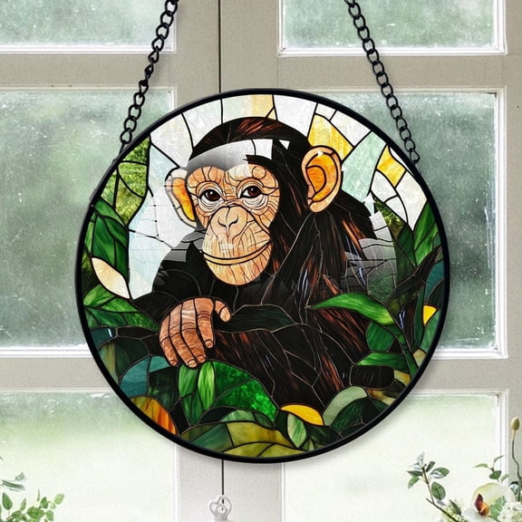 Personalized Monkey Suncatcher Stained Glass, Monkey Gifts for Women, Monkey for Windows, Monkey Window Hangings with Chain and Hook IFTrTg (Monkey 16)