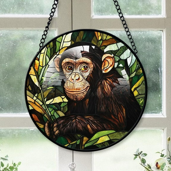 Personalized Monkey Suncatcher Stained Glass, Monkey Originally Designed 78'', Monkey Suncatchers for Indoor Window, Beautiful Gifts Vc3PoM (Monkey 14)
