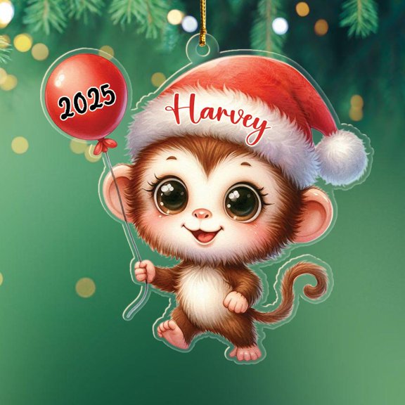 Personalized Monkey Xmas Ornament, Unique Monkeys Shaped Ornament Gift for Grandson Granddaughter Children Birthday Thanksgiving, Customized Choose Name Monkey Animal Lover Christmas Ornaments 2025