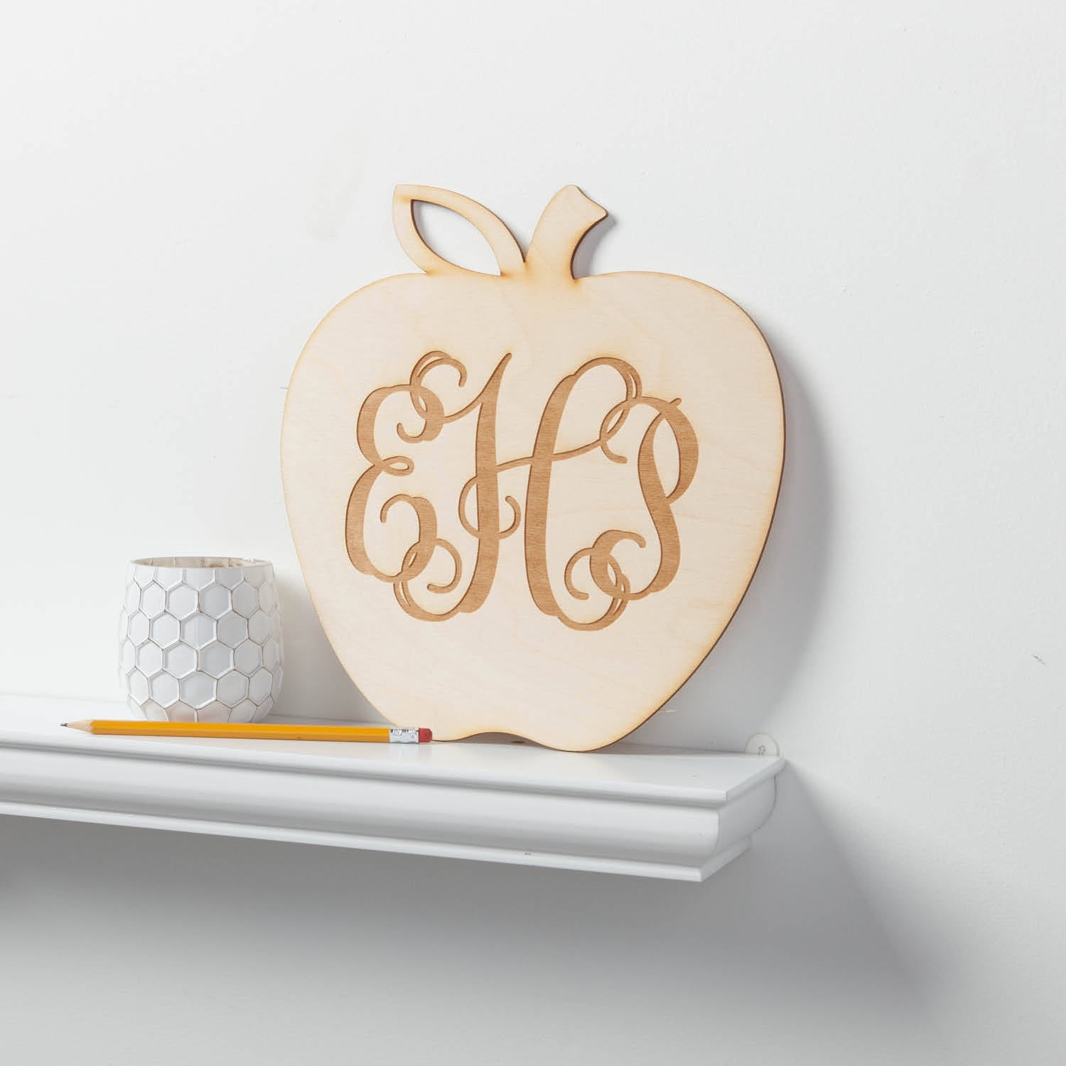 Personalized Monogram Apple Wood Plaque - Teacher Appreciation