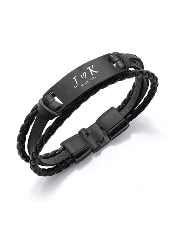 Personalized Monogram Bracelet for Men, Free Engraved Your Unique Initial & Date Braided Bracelet, Men's Wristband for Boyfriend Husband Dad Birthday Wedding Anniversary Christmas Gift