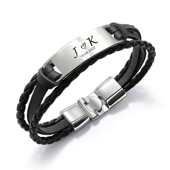 Personalized Monogram Bracelet for Men, Free Engraved Your Unique Initial & Date Braided Bracelet, Men's Wristband for Boyfriend Husband Dad Birthday Wedding Anniversary Christmas Gift