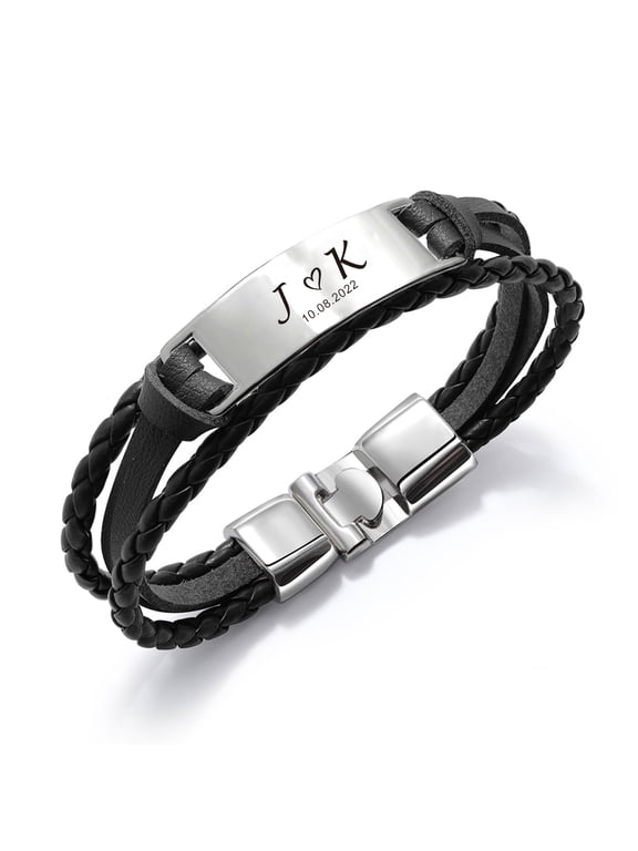 Personalized Monogram Bracelet for Men, Free Engraved Your Unique Initial & Date Braided Bracelet, Men's Wristband for Boyfriend Husband Dad Birthday Wedding Anniversary Christmas Gift