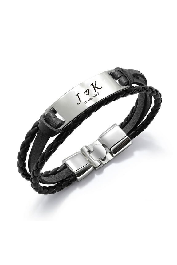 Personalized Monogram Bracelet for Men, Free Engraved Your Unique Initial & Date Braided Bracelet, Men's Wristband for Boyfriend Husband Dad Birthday Wedding Anniversary Christmas Gift