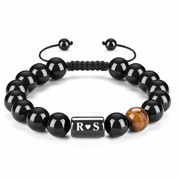 Personalized Monogram Bracelet for Men, Tiger Eye Stone Beaded Initial Bracelet, Unique Gift for Dad Husband Boyfriend Birthday Father's Day