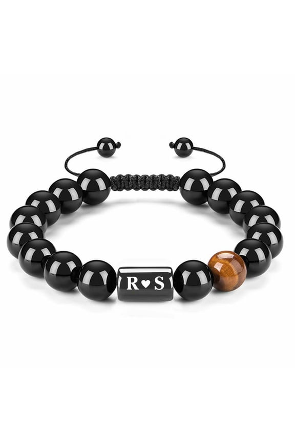 Personalized Monogram Bracelet for Men, Tiger Eye Stone Beaded Initial Bracelet, Unique Gift for Dad Husband Boyfriend Birthday Father's Day