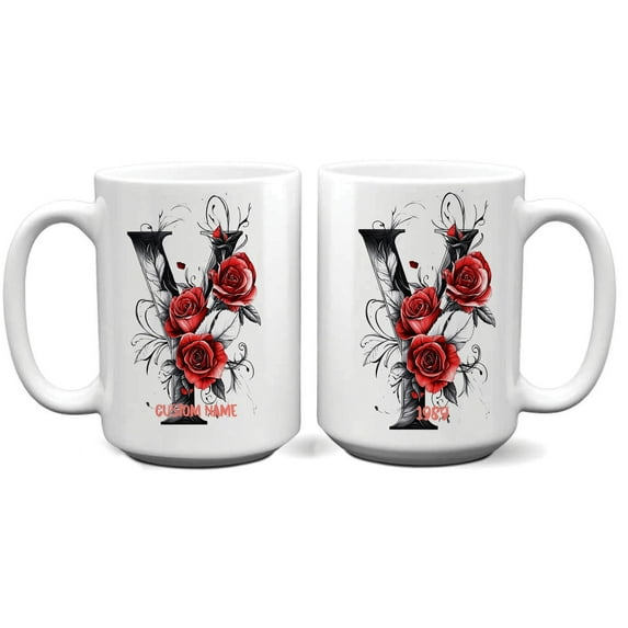 Personalized Monogram Coffee Mug with Letter Y for Women, Custom 11oz or 15oz Ceramic Cup with Name Initial, Unique Everyday Use Mug for Her, Mother's Day or Birthday Surprise