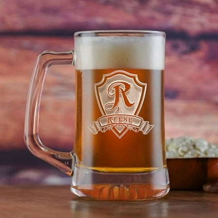Personalized Monogram Engraved With Name Banner Shield Beer Mugs Set Of 2