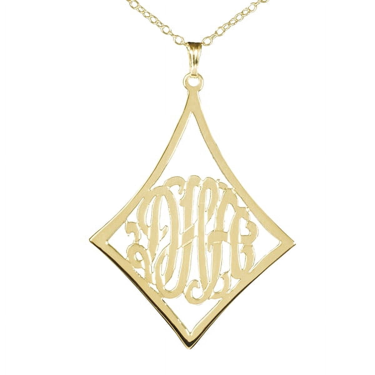 Personalized Monogram Necklace in Diamond-Shaped Pendant in 14K Gold Plated Sterling Silver