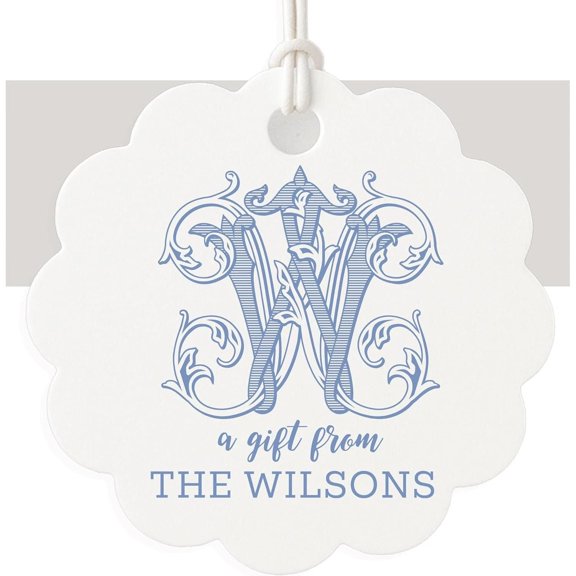 Personalized Monogram Scallop Tags, 2.5x2.5 inch, 12 Printed and Shipped Tags