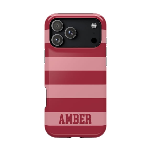 Personalized Monogram Stripe Tough Case for iPhone 18 Pro & 18 Pro Max, Custom Dual-Layer Protection