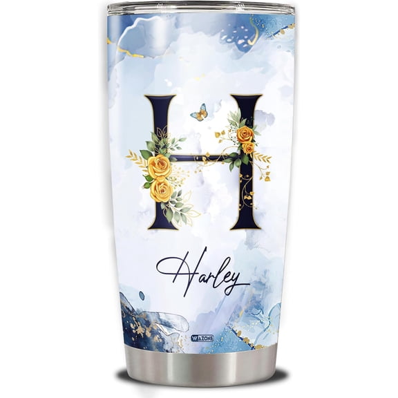 Personalized Monogram Tumbler With Lid Custom Initial Name 20oz 30oz Double Wall Vacuum Insulated Cup Stainless Steel Travel Mug Gifts For Her Women Men Mothers Day Birthday Christmas