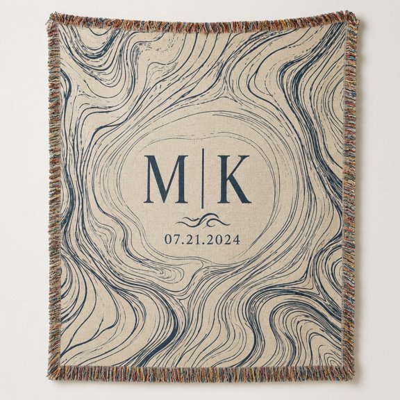Personalized Monogram Woven Cotton Blanket, Custom Initials Date Throw