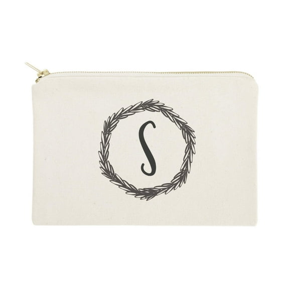 Personalized Monogram with Wreath Cosmetic Bag and Travel Make Up Pouch by The Cotton  Canvas Co.
