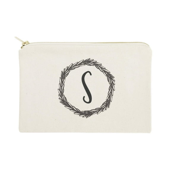 Personalized Monogram with Wreath Cosmetic Bag and Travel Make Up Pouch by The Cotton Canvas Co.