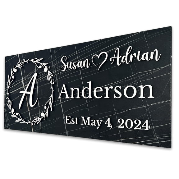 Personalized Monogrammed Family Name Sign (BlackMarbleFinish)