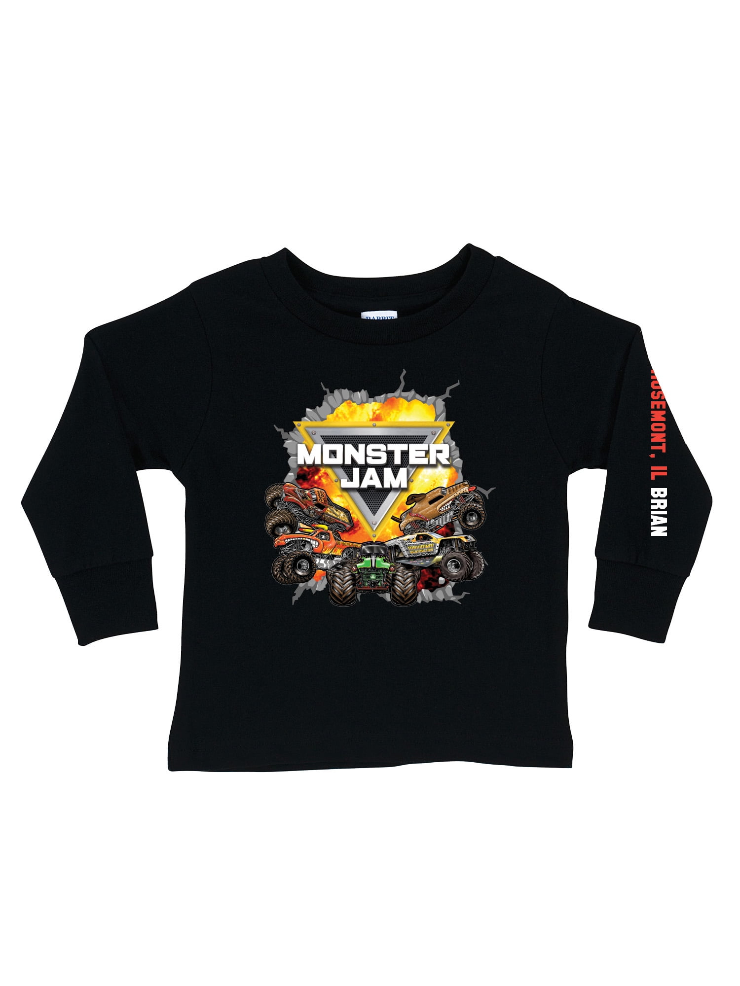 Personalized Monster Jam Challenge Boy's Black Long Sleeve Tee - S, M, L