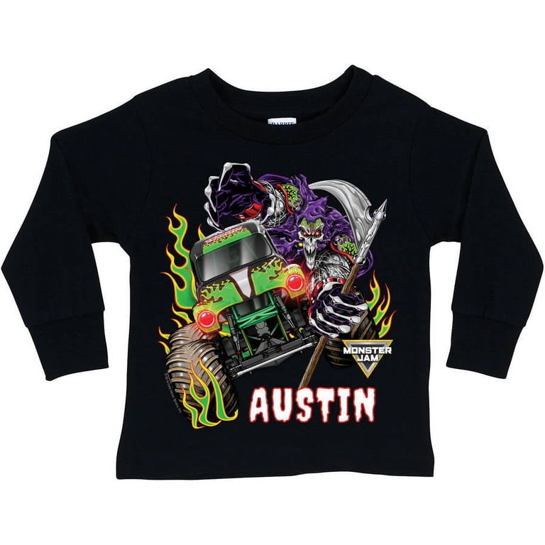 Personalized Monster Jam Grave Digger And Grim Black Long Sleeve