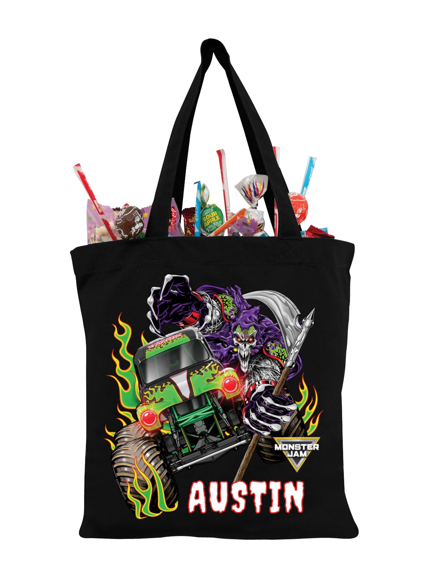 Personalized Monster Jam Grave Digger And Grim Black Tote Bag, Black