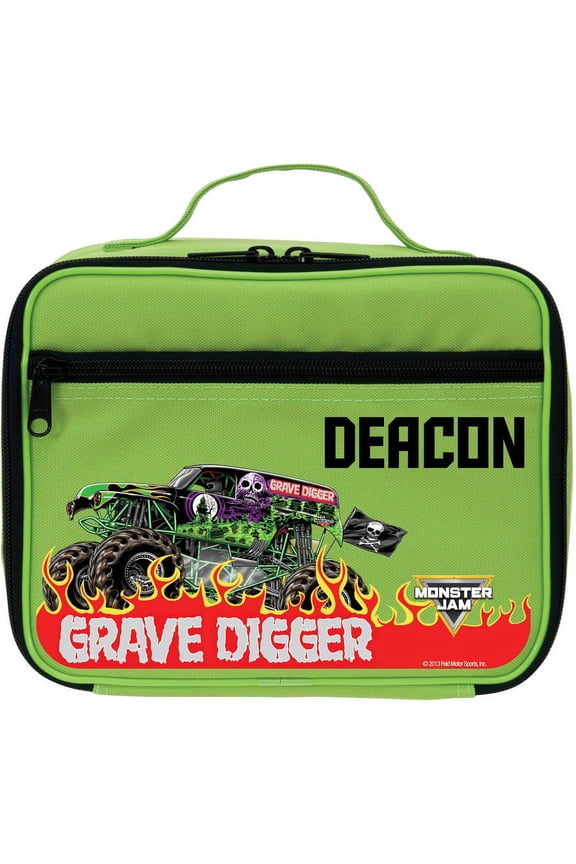 Personalized Monster Jam Grave Digger Green Kids Lunch Bag