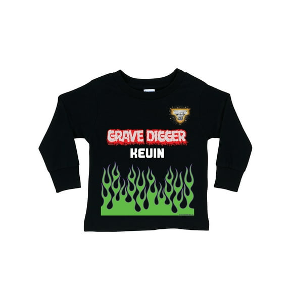 Personalized Monster Jam Grave Digger Uniform Black Long Sleeve Toddler Boys' T-Shirt
