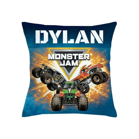 Personalized Monster Jam Trucks Throw Pillow - Logo Blue