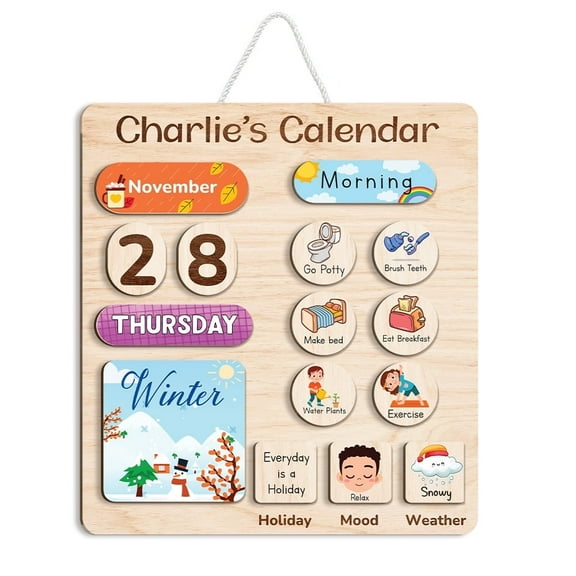 Personalized Montessori Toys Wooden Calendar for Kids Learning Day Month Weather