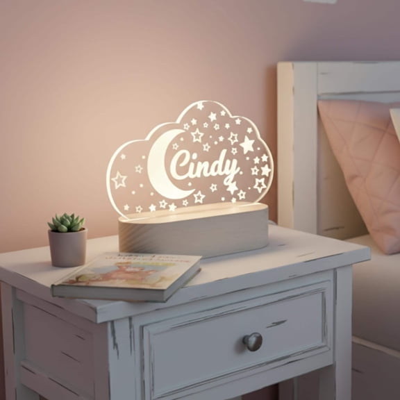 Personalized Moon Stars Rainbow Night Light, Flat 2D Acrylic Printed, Cute Sky Theme Nursery Decor, Birthday Gift For Kid
