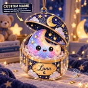 Personalized Moon Treasure Box, Smiling Crescent Celestial Keepsake Gift