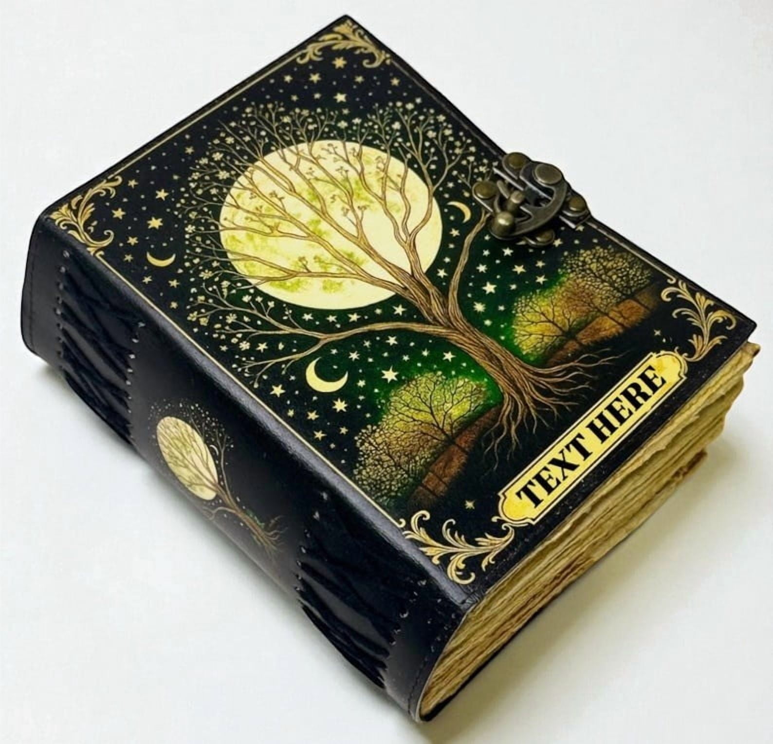 Personalized Moon Tree Leather Grimoire – Gothic Book of Shadows, 200 Pages Witchcraft Spellbook, Wiccan Pagan Magic Diary