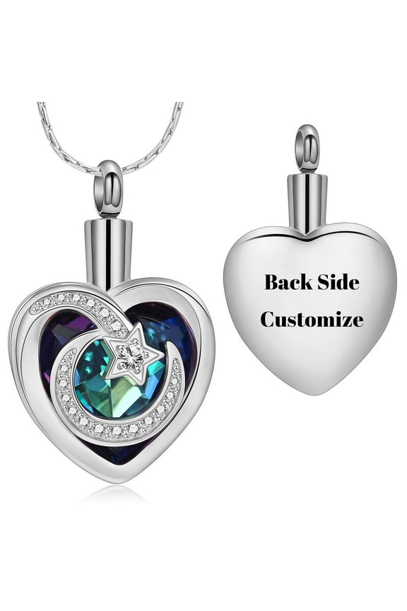 Personalized Moon and Star Heart Cremation Jewelry for Ashes Holder Urn Necklace for Ashes of Loved One Pendent for Ashes and Chain