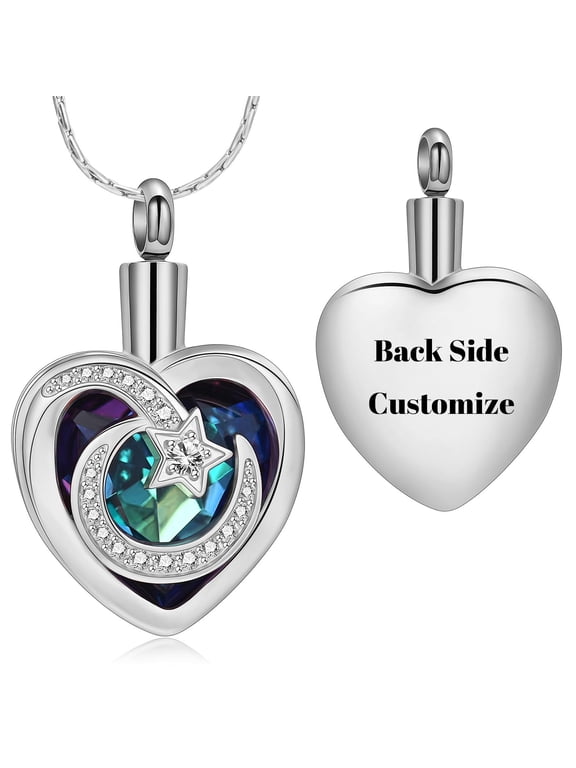 Personalized Moon and Star Heart Cremation Jewelry for Ashes Holder Urn Necklace for Ashes of Loved One Pendent for Ashes and Chain