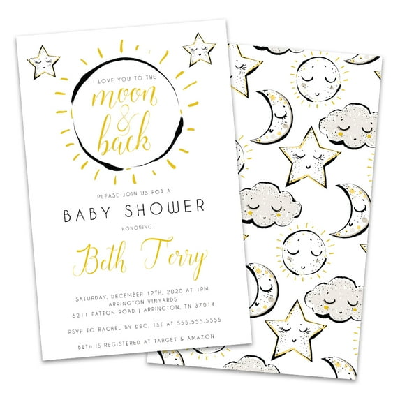 Personalized Moon and Stars Baby Shower Invitations