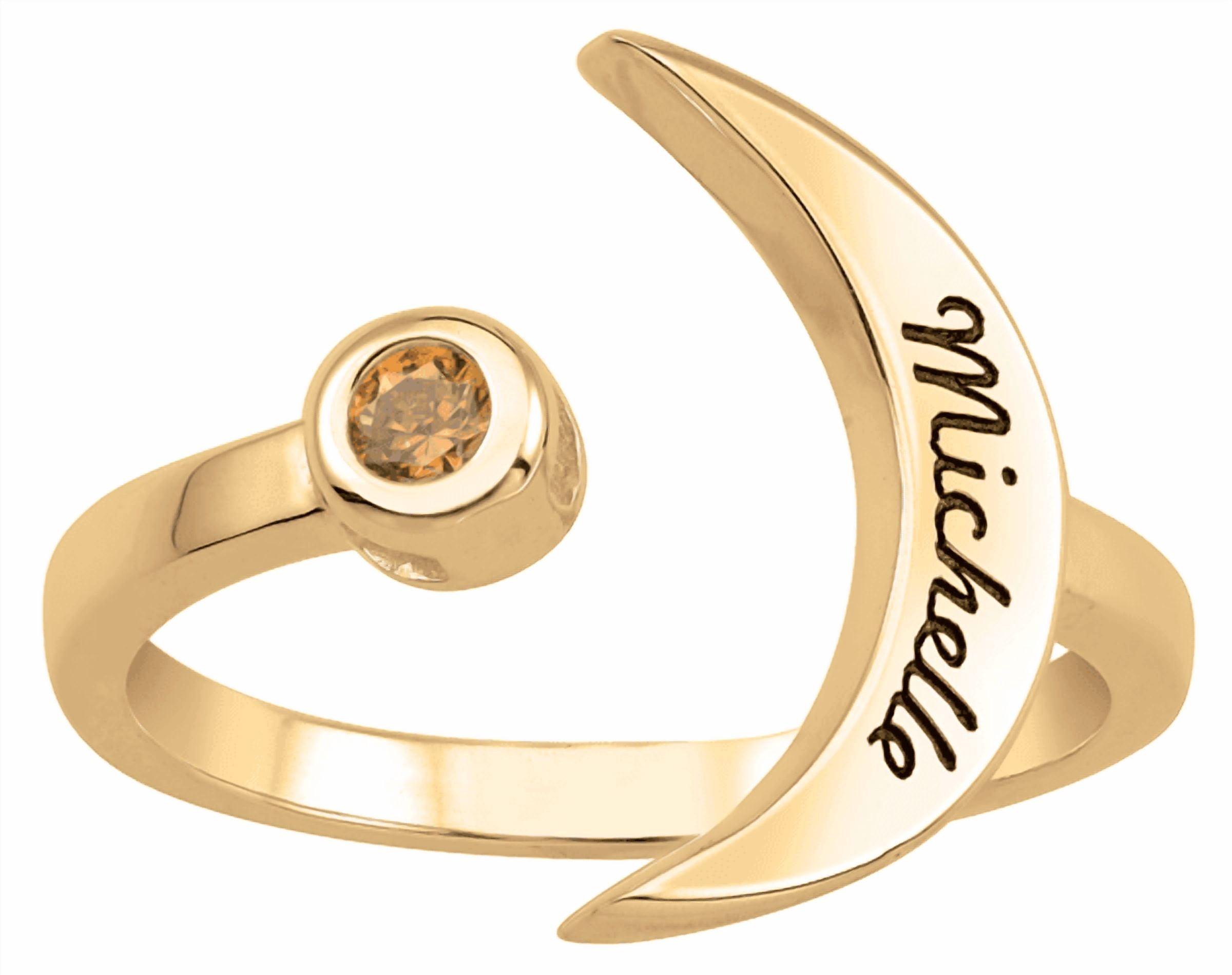 Personalized Crescent Moon Ring in Gold Plated Sterling Silver with Birthstone Setting by Jewlster