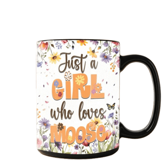 Personalized Moose Black Ceramic Mug (15oz), Wildlife Coffee Mug, Rustic Forest Animal Mug Gift