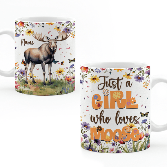 Personalized Moose White Ceramic Mug (15oz), Wildlife Coffee Mug, Rustic Forest Animal Mug Gift