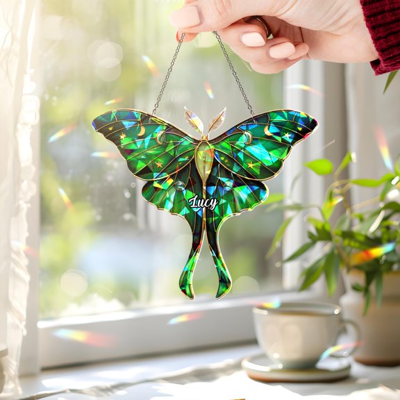 Personalized Moth Acrylic Suncatcher, Custom Name 2D Flat Window Hanging Decor, Home Decor Gift