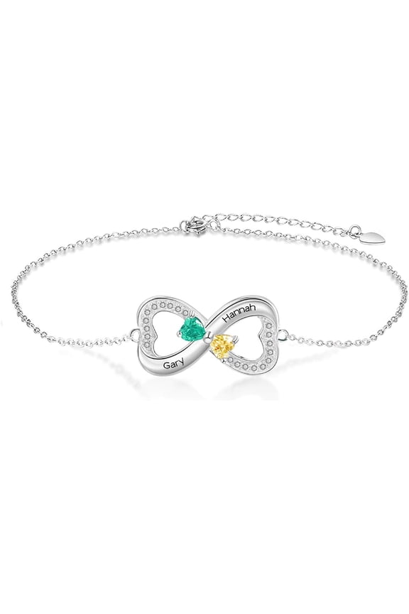 Personalized Mother Name Bracelet with 1 to 5 Birthstones & Engraved Names Custom Heart Bracelets for Mother's Day Women