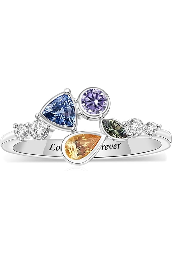 Personalized Mother Rings Custom Ring with 1-8 Simulated Birthstones for Women Sterling Silver Promise Rings Valentines Day Gifts Mothers Days Gifts for Mom Grandmother Daughter