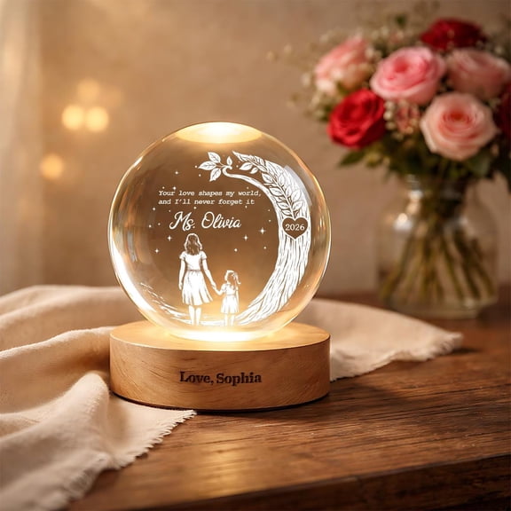 Personalized Mother and Child LED Crystal Ball Night Light, Custom Family Tree Lamp with Names, Gift for Mom, Love Lamp for Mothers Day