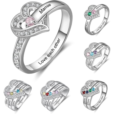 Personalized Mother's Birthstone Ring with Engraved Names | Customize this family ring with 1-6 birthstones and engraved names, available in sizes 6-9 for a meaningful gift